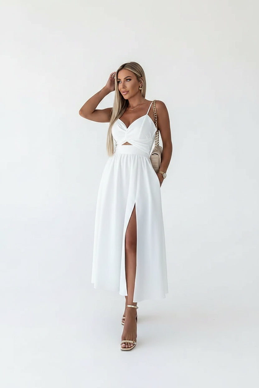 Robe Midi Croisée Bretelles Fente Frontale 1 Coloris | ROBEMODE