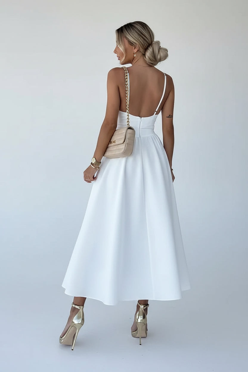 Robe Midi Croisée Bretelles Fente Frontale 1 Coloris | ROBEMODE