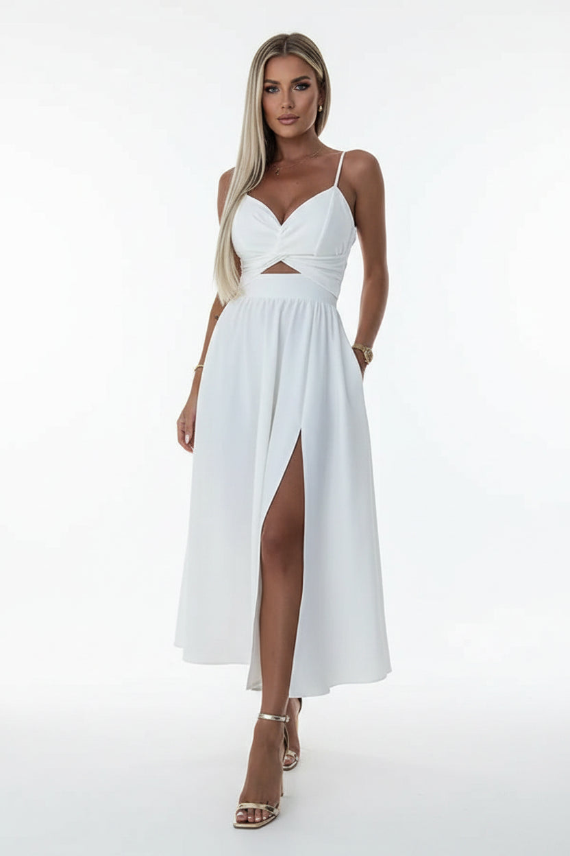 Robe Midi Croisée Bretelles Fente Frontale 1 Coloris | ROBEMODE