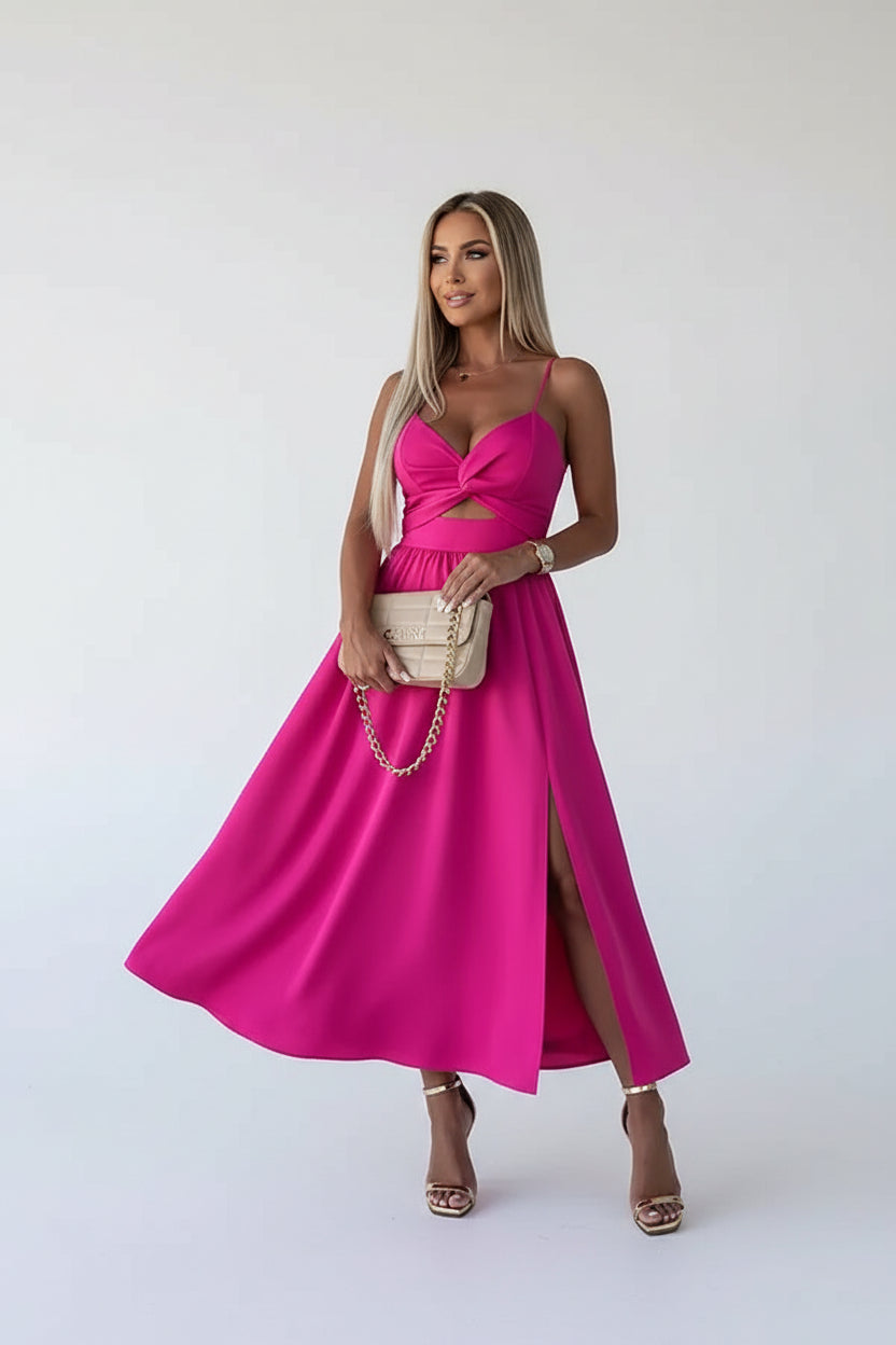 Robe Midi Croisée Bretelles Fente Frontale 1 Coloris | ROBEMODE