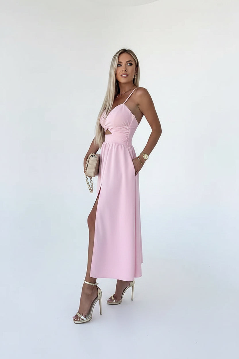Robe Midi Croisée Bretelles Fente Frontale 1 Coloris | ROBEMODE