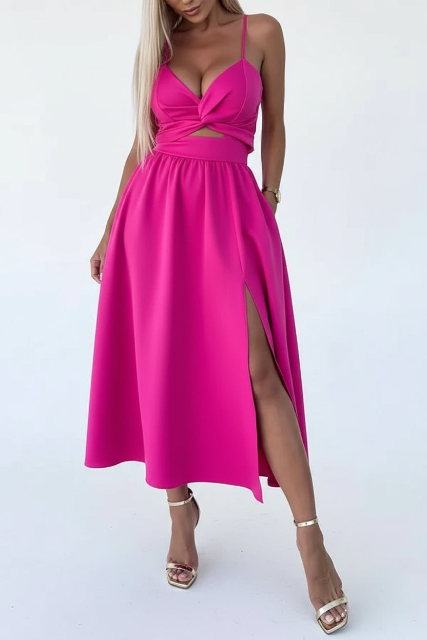Robe Midi Croisée Bretelles Fente Frontale 1 Coloris | ROBEMODE