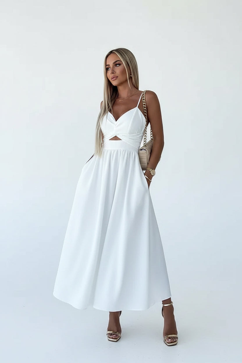 Robe Midi Croisée Bretelles Fente Frontale 1 Coloris | ROBEMODE