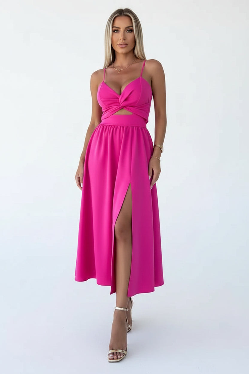 Robe Midi Croisée Bretelles Fente Frontale 1 Coloris | ROBEMODE