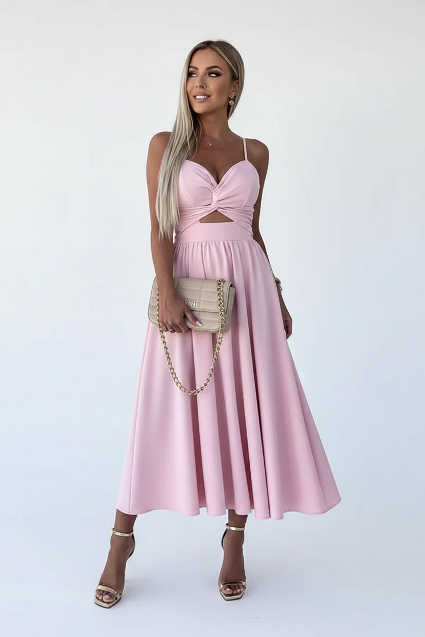 Robe Midi Croisée Bretelles Fente Frontale 1 Coloris | ROBEMODE
