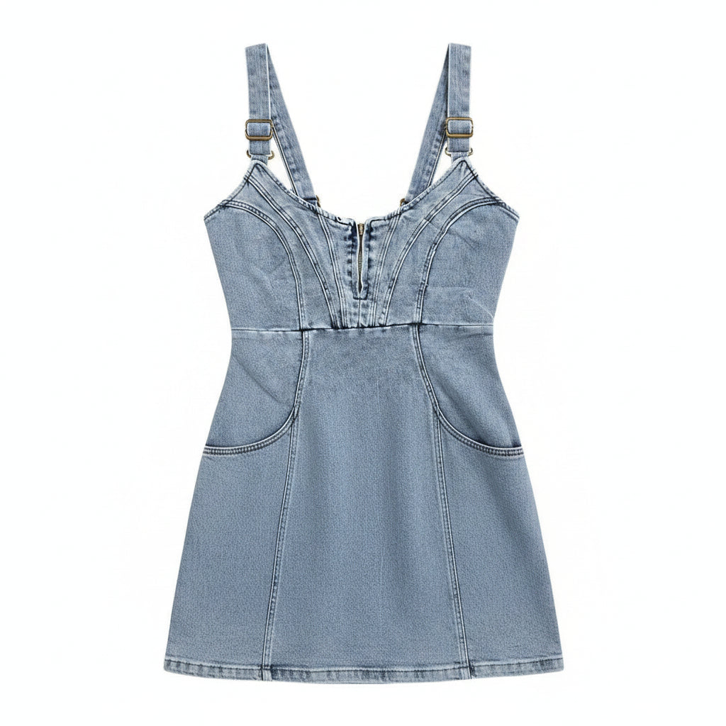 Robe midi femme en denim sans manches fendue | ROBEMODE