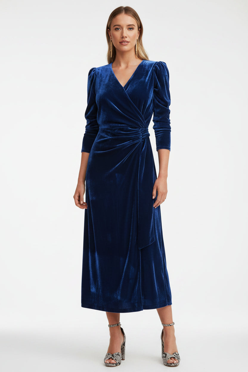 Robe midi cache-cœur manches bouffantes détails noués | ROBEMODE
