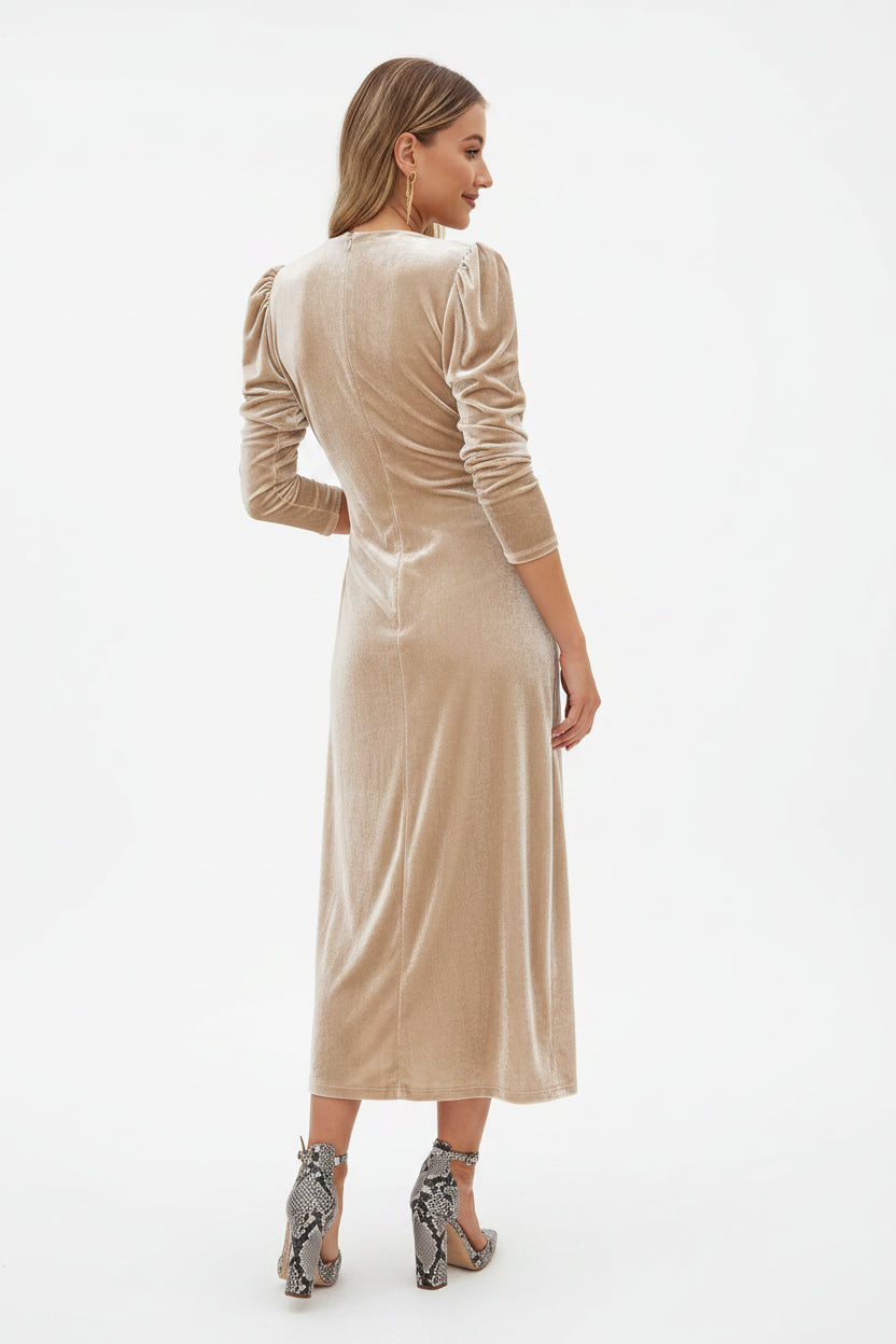 Robe midi cache-cœur manches bouffantes détails noués | ROBEMODE