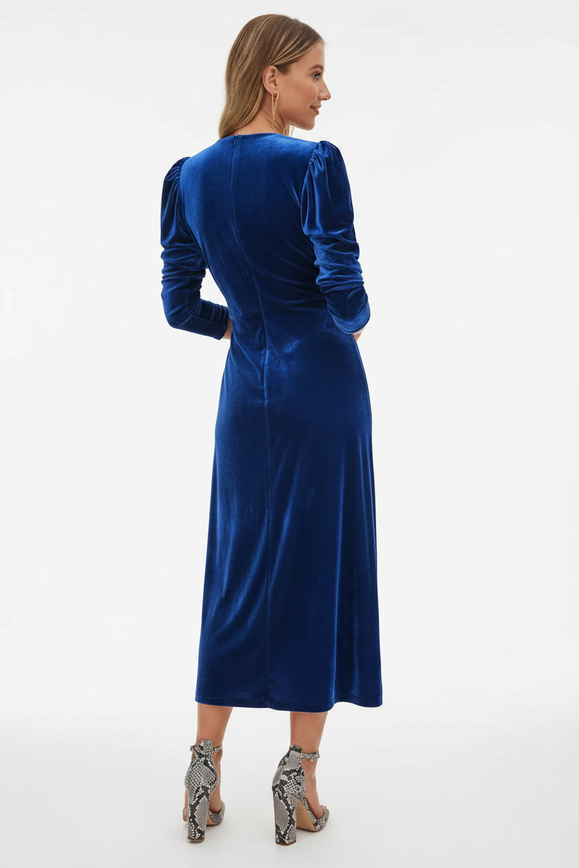 Robe midi cache-cœur manches bouffantes détails noués | ROBEMODE