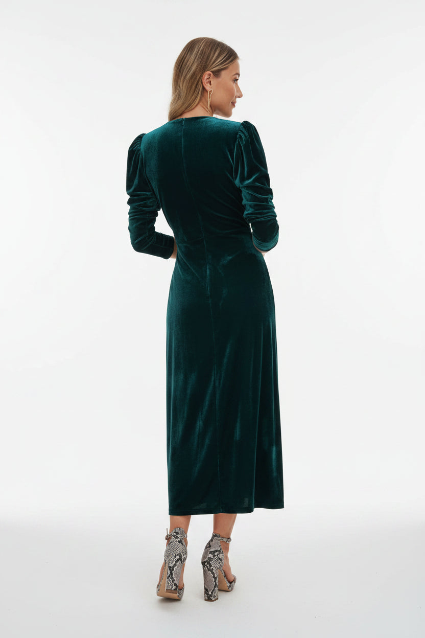Robe midi cache-cœur manches bouffantes détails noués | ROBEMODE