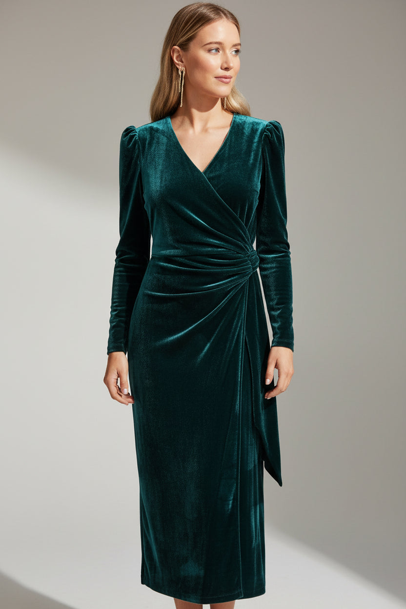 Robe midi cache-cœur manches bouffantes détails noués | ROBEMODE