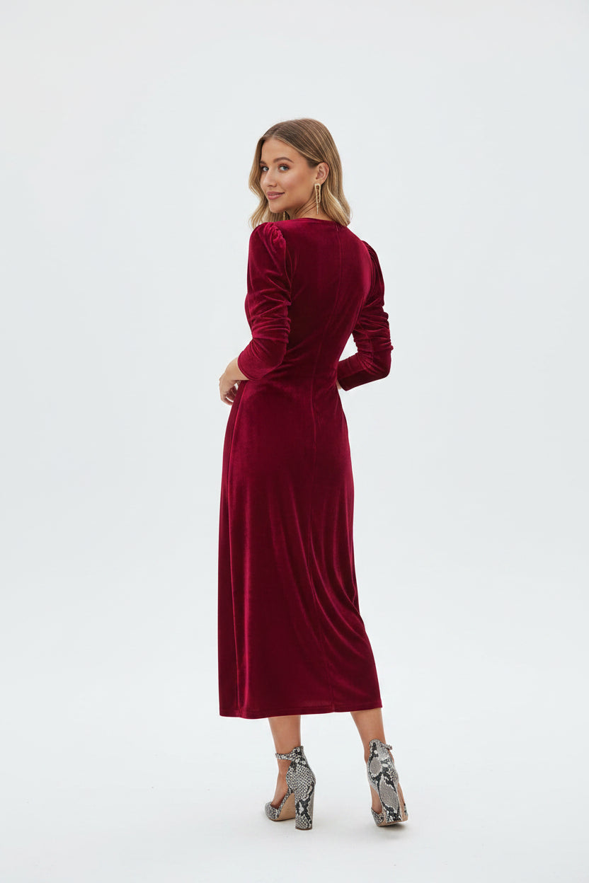 Robe midi cache-cœur manches bouffantes détails noués | ROBEMODE