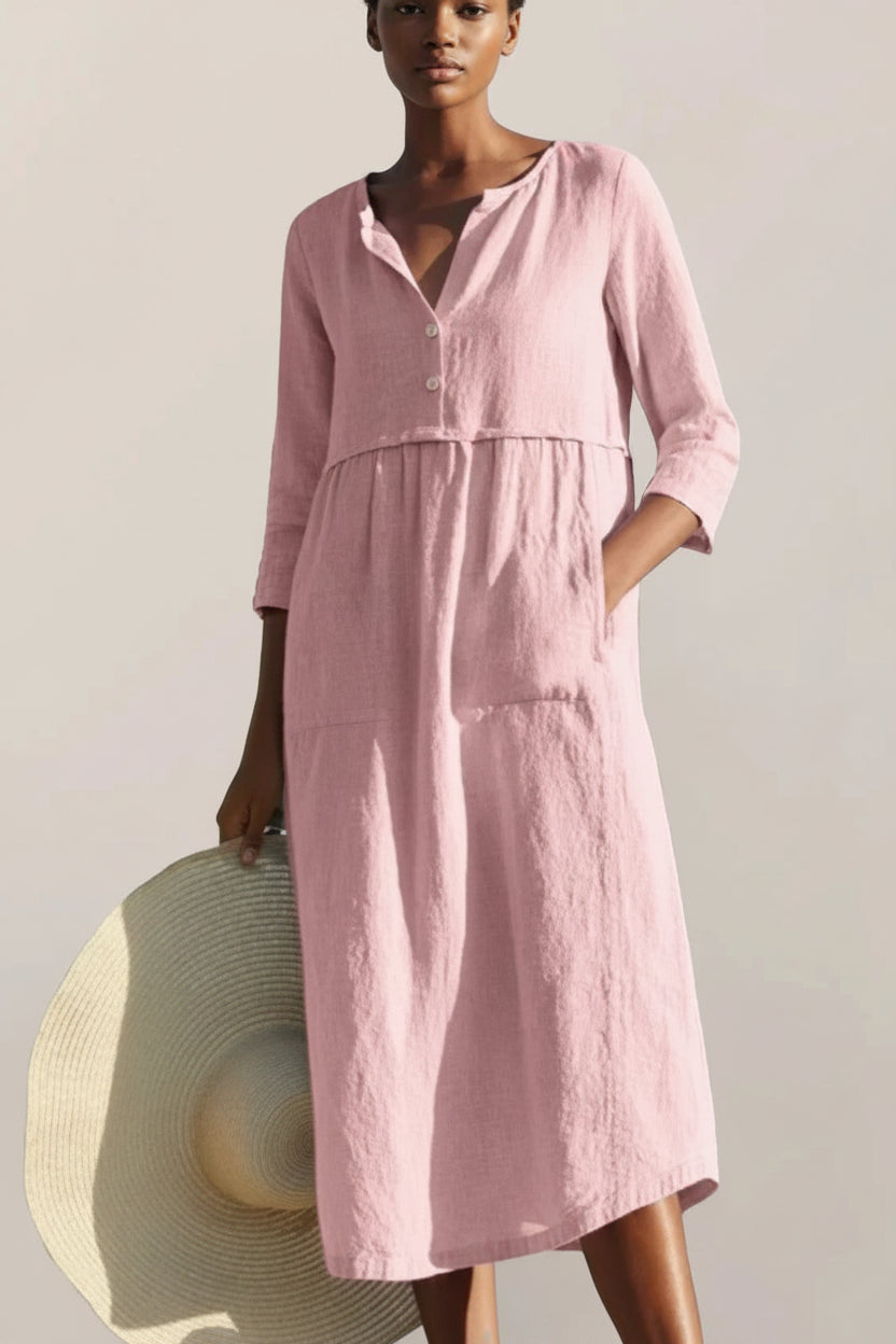Robe Midi Col V Poches Manches 3/4 Grande Taille 3 Coloris | ROBEMODE