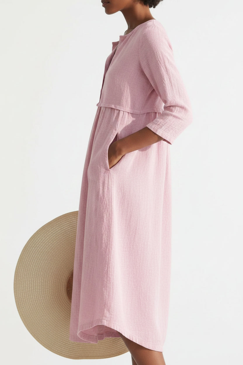 Robe Midi Col V Poches Manches 3/4 Grande Taille 3 Coloris | ROBEMODE