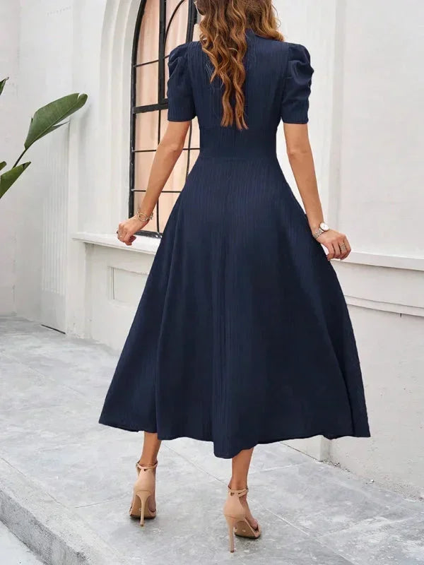 Robe Midi Femme Col V Manches Bouffantes | 9 Coloris Fluide Printemps-Été | ROBEMODE