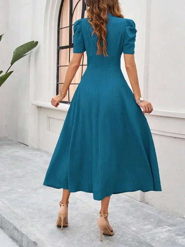 Robe Midi Femme Col V Manches Bouffantes | 9 Coloris Fluide Printemps-Été | ROBEMODE