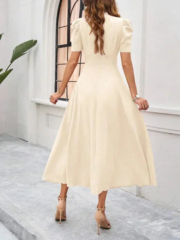 Robe Midi Femme Col V Manches Bouffantes | 9 Coloris Fluide Printemps-Été | ROBEMODE