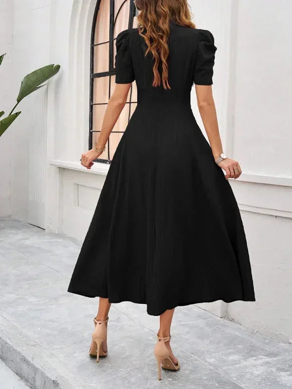 Robe Midi Femme Col V Manches Bouffantes | 9 Coloris Fluide Printemps-Été | ROBEMODE