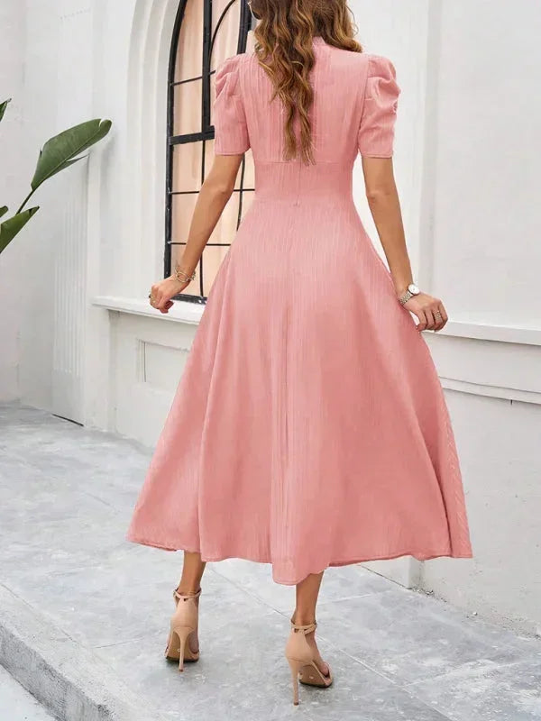 Robe Midi Femme Col V Manches Bouffantes | 9 Coloris Fluide Printemps-Été | ROBEMODE