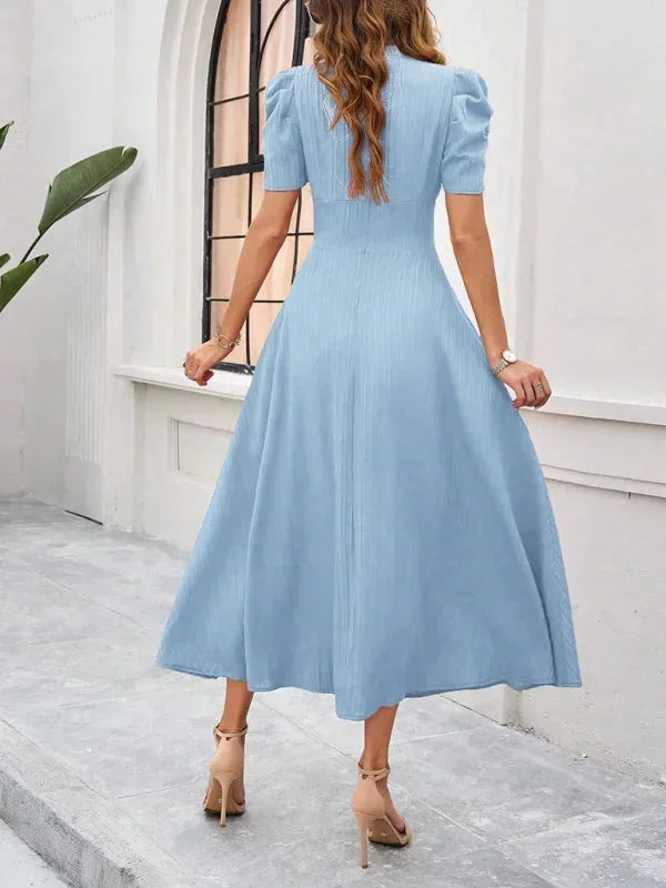 Robe Midi Femme Col V Manches Bouffantes | 9 Coloris Fluide Printemps-Été | ROBEMODE