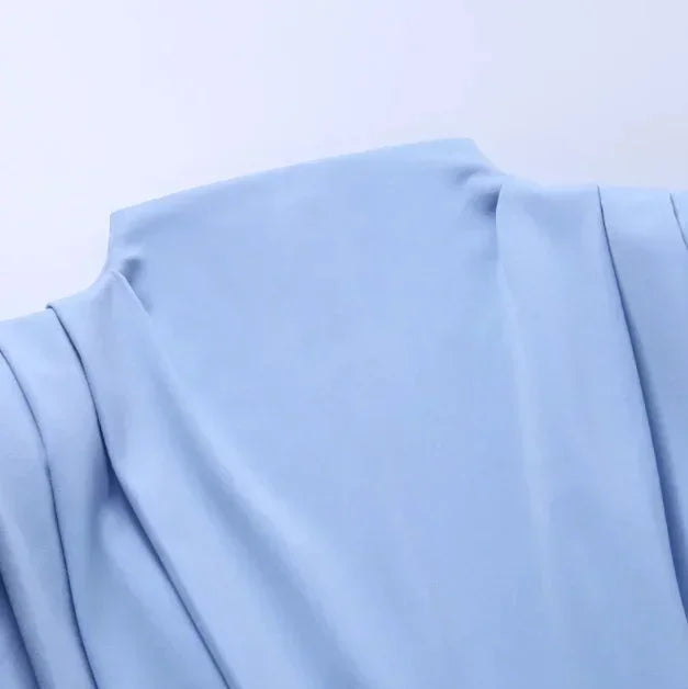 Robe midi femme drapée avec col montant et manches longues | ROBEMODE