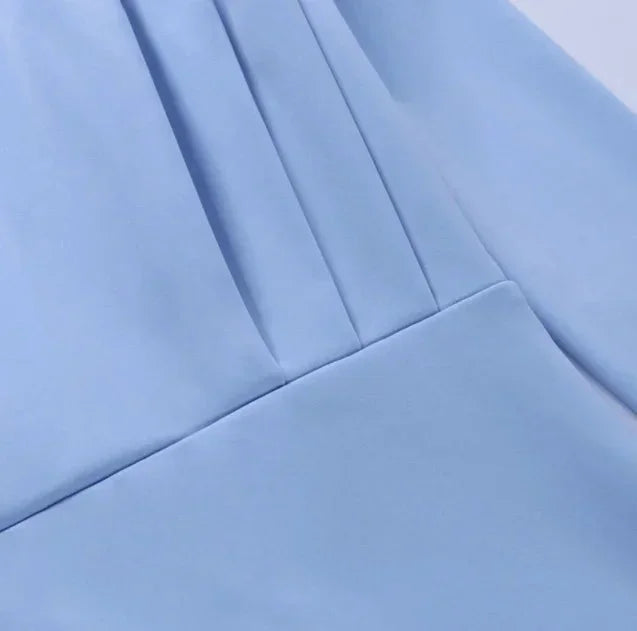 Robe midi femme drapée avec col montant et manches longues | ROBEMODE