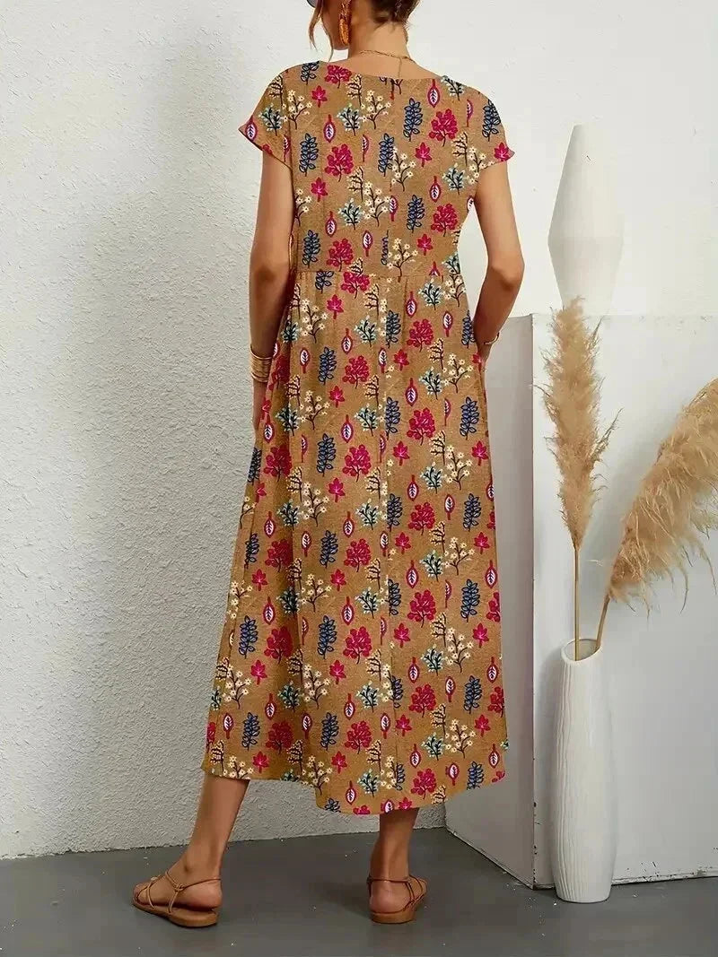 Robe Midi Femme Coton Imprimé Floral avec Poches | ROBEMODE