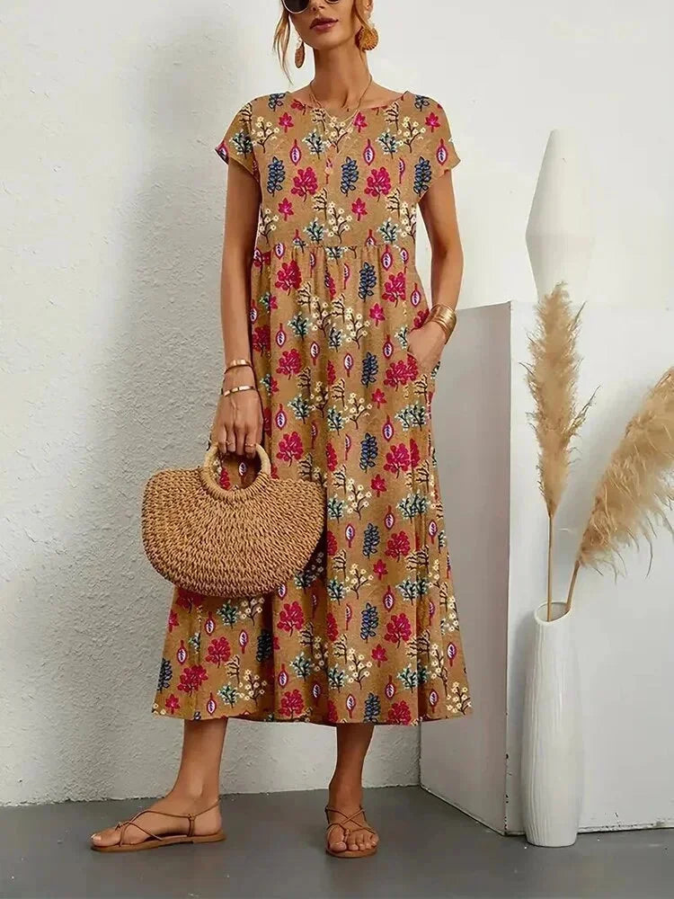 Robe Midi Femme Coton Imprimé Floral avec Poches | ROBEMODE