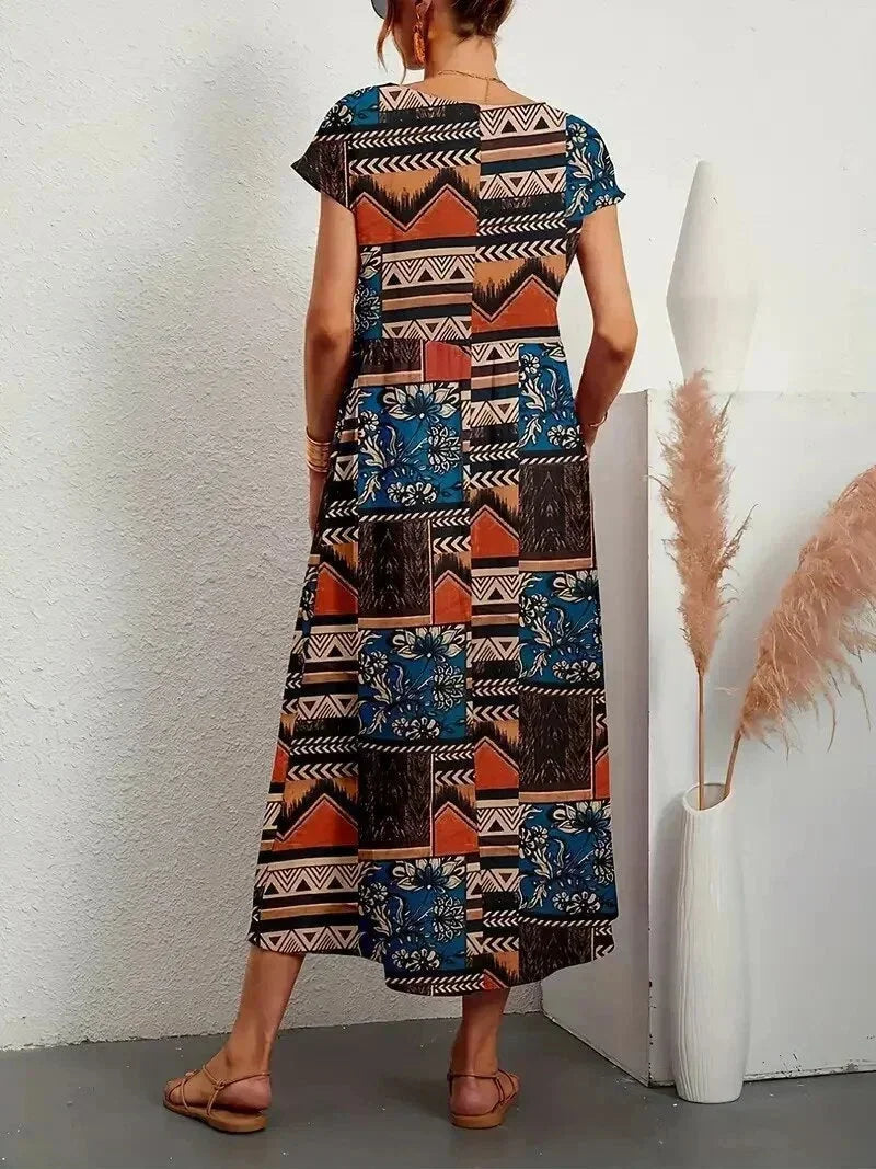 Robe Midi Femme Coton Imprimé Floral avec Poches | ROBEMODE