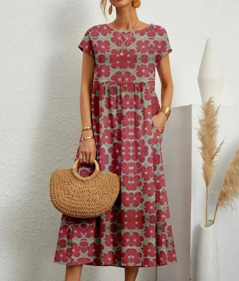 Robe Midi Femme Coton Imprimé Floral avec Poches | ROBEMODE