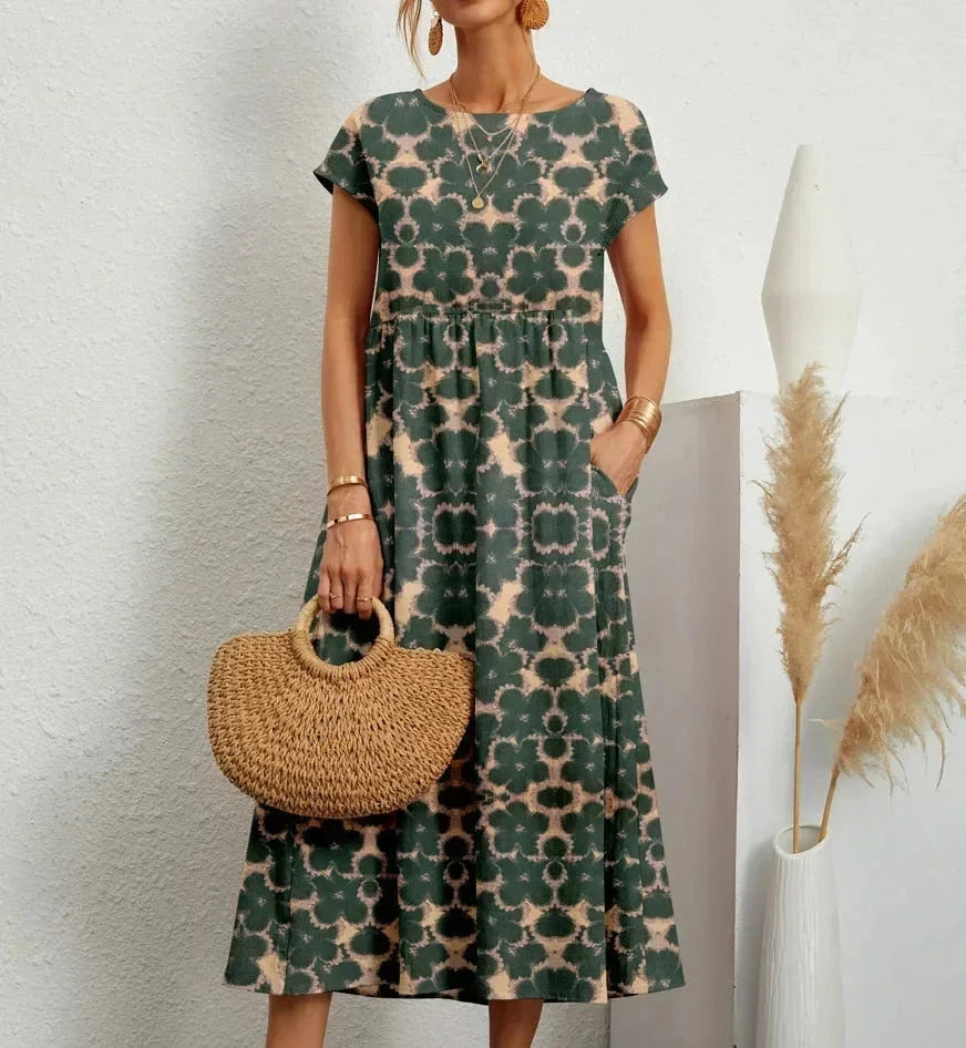 Robe Midi Femme Coton Imprimé Floral avec Poches | ROBEMODE