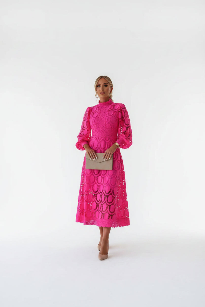 Robe Midi Femme en Dentelle Manches Longues Élégante | ROBEMODE