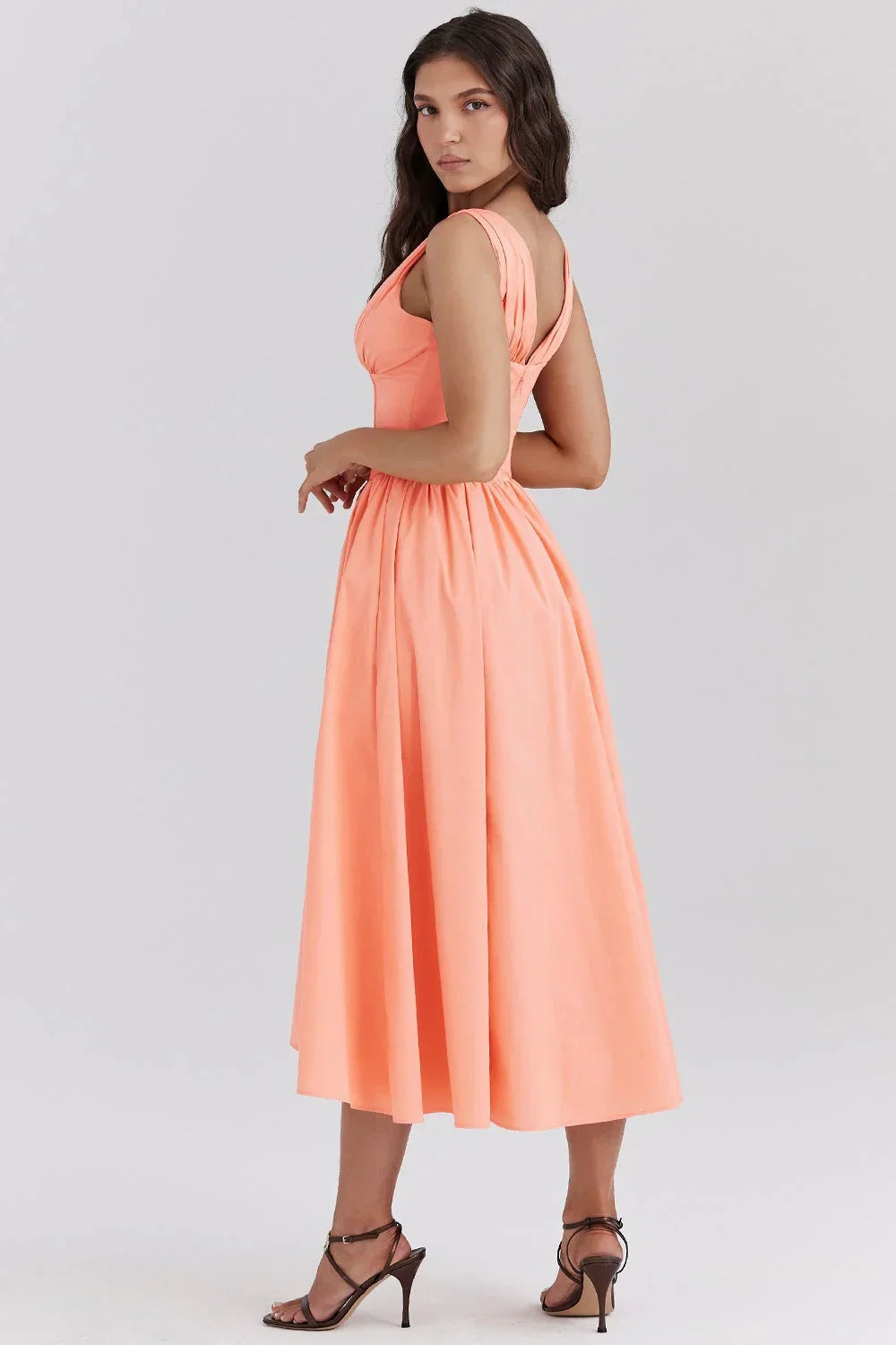 Robe midi fleurie sans manches femme | ROBEMODE