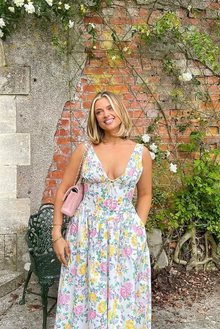 Robe midi fleurie sans manches femme | ROBEMODE