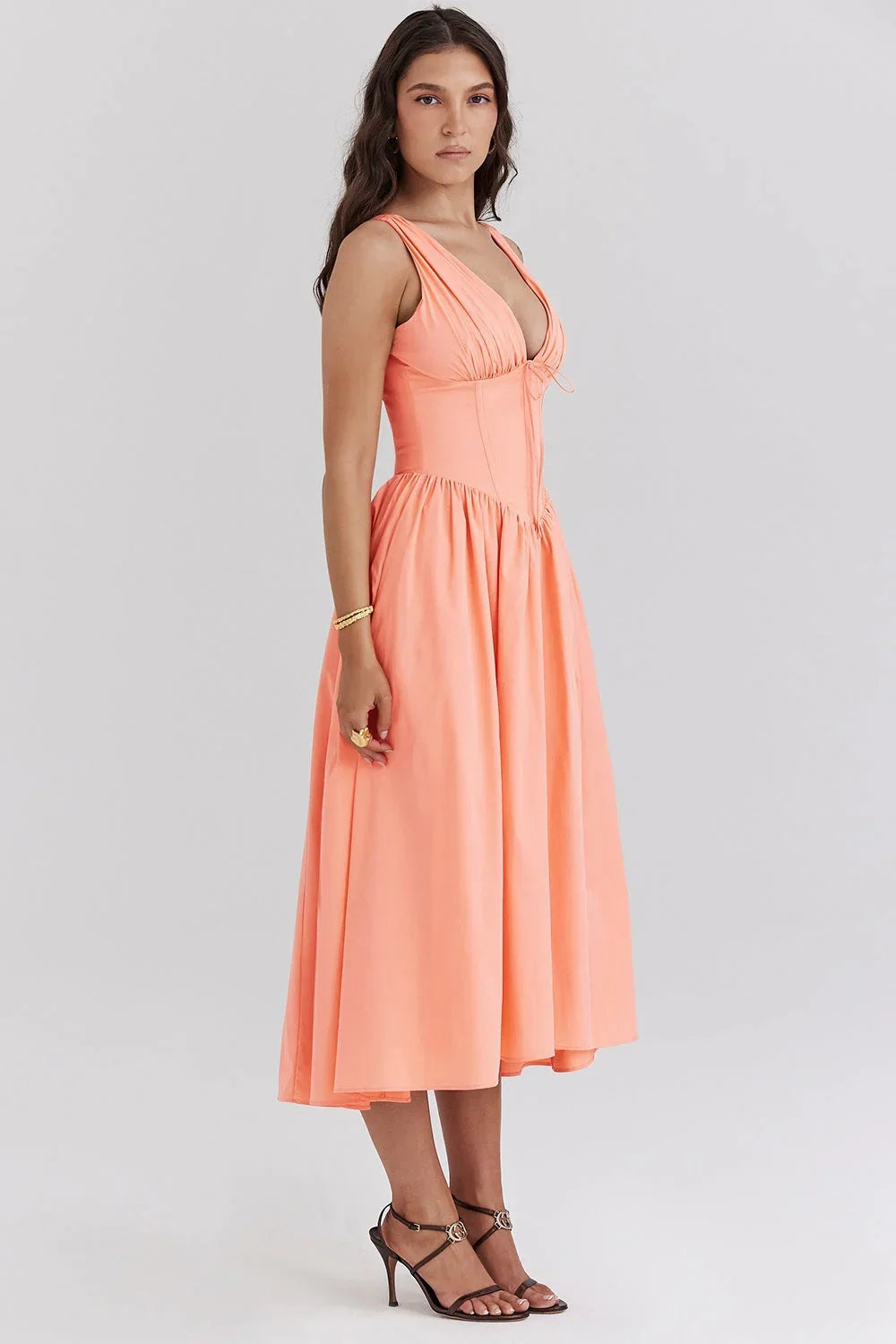 Robe midi fleurie sans manches femme | ROBEMODE