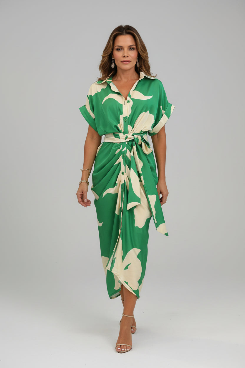 Robe Midi Imprimé Abstrait Ceinture Ajustable 5 Coloris | ROBEMODE