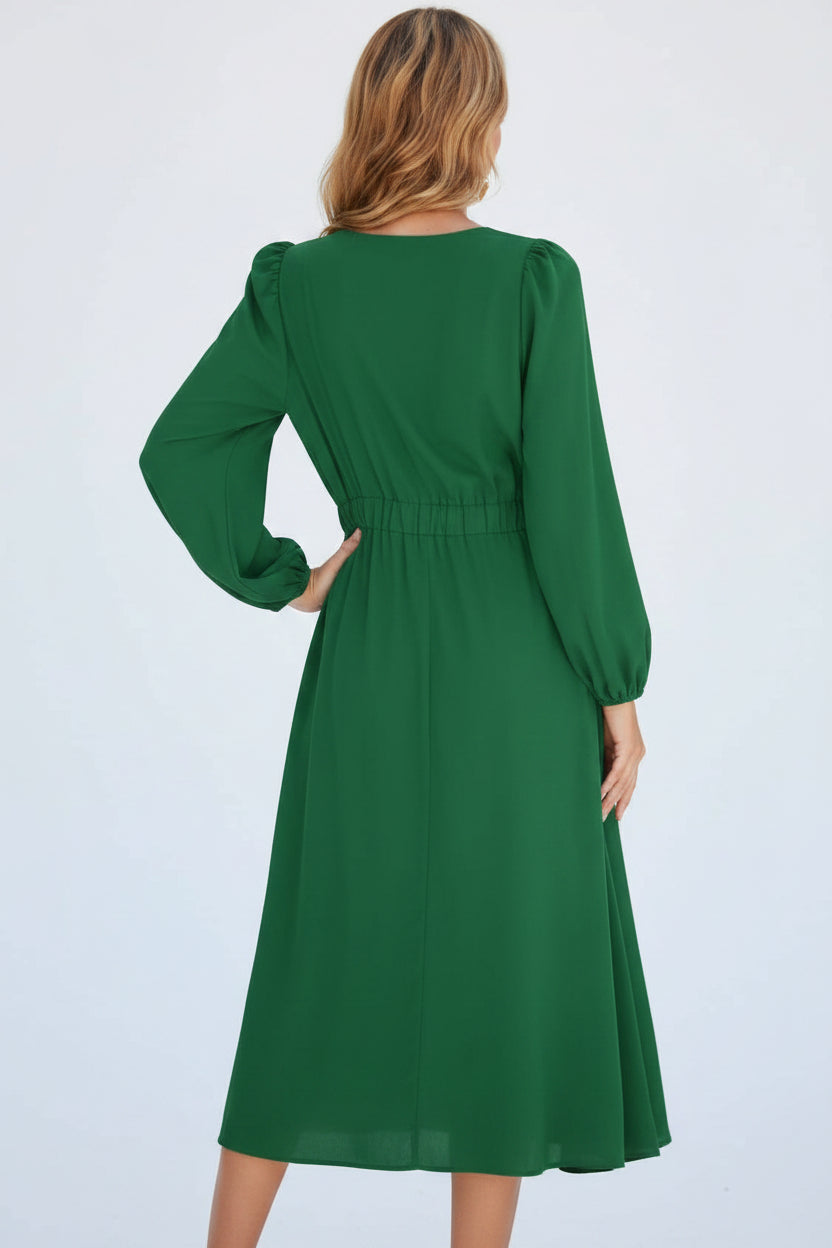 Robe midi femme à manches longues avec nœud décoratif | Coupe féminine + Style élégant + Facile à accessoiriser – ROBEMODE