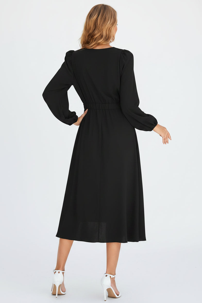 Robe midi femme à manches longues avec nœud décoratif | Coupe féminine + Style élégant + Facile à accessoiriser – ROBEMODE