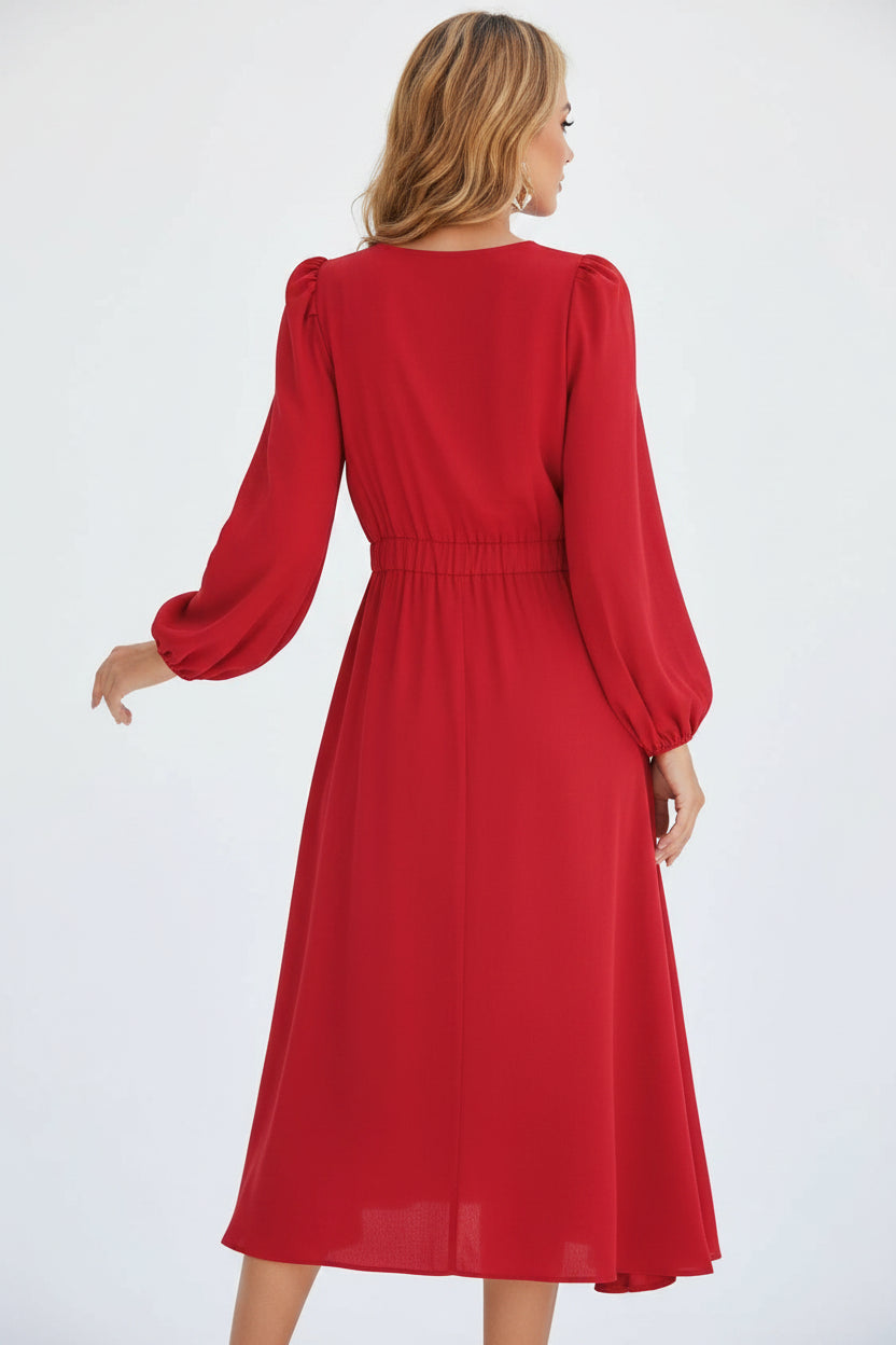 Robe midi femme à manches longues avec nœud décoratif | Coupe féminine + Style élégant + Facile à accessoiriser – ROBEMODE
