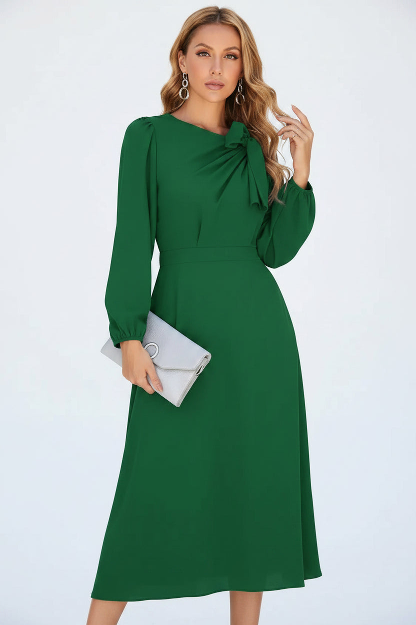 Robe midi femme à manches longues avec nœud décoratif | Coupe féminine + Style élégant + Facile à accessoiriser – ROBEMODE