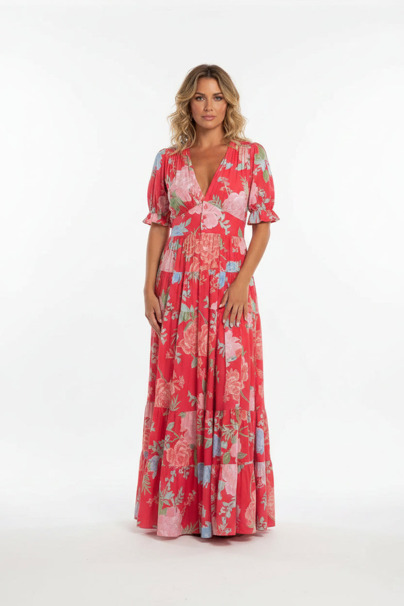 Robe Midi Femme Motifs Floraux Col V | Manches Courtes + 3 Coloris + Légère | ROBEMODE