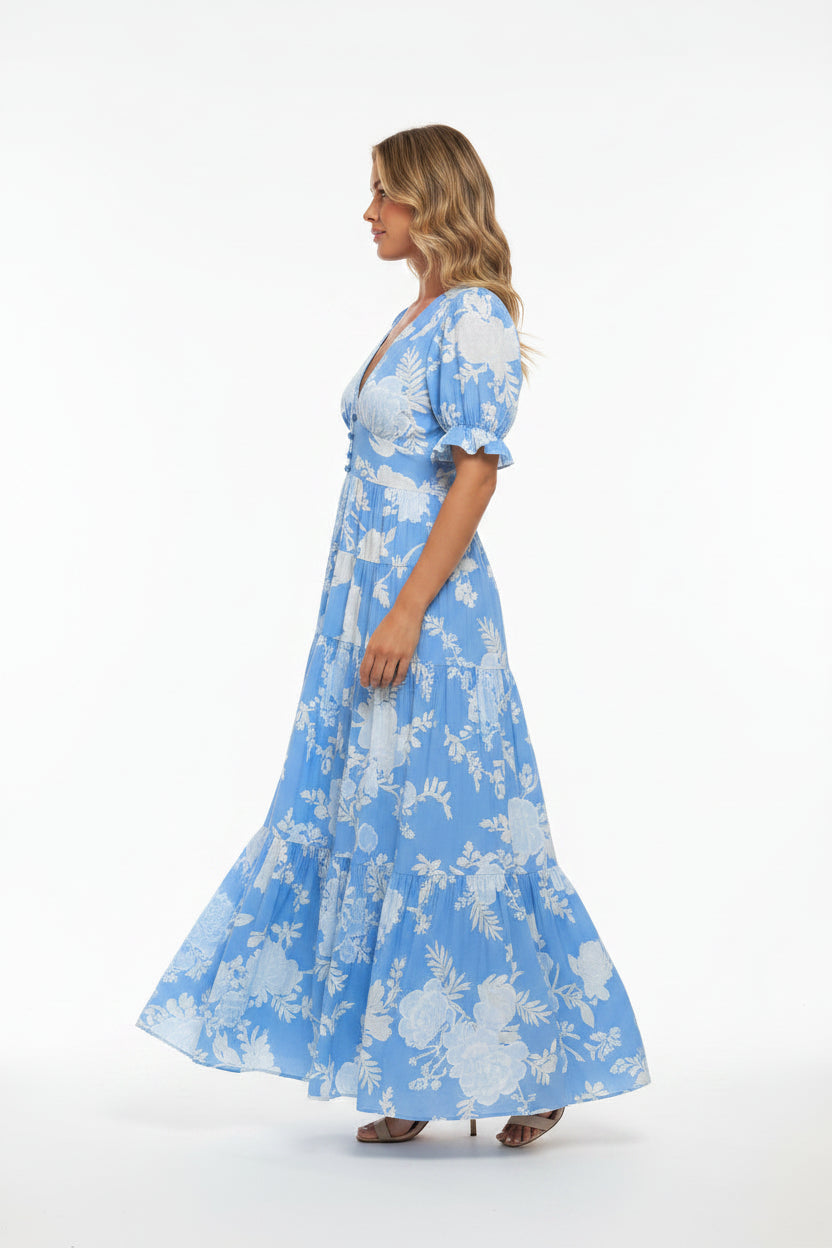 Robe Midi Femme Motifs Floraux Col V | Manches Courtes + 3 Coloris + Légère | ROBEMODE