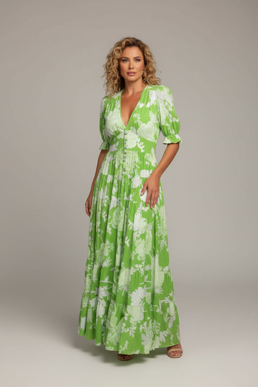 Robe Midi Femme Motifs Floraux Col V | Manches Courtes + 3 Coloris + Légère | ROBEMODE