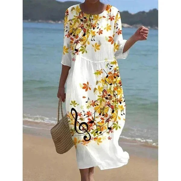 Robe midi femme motifs variés manches mi-longues plage | Coupe féminine + Style élégant + Facile à accessoiriser – ROBEMODE