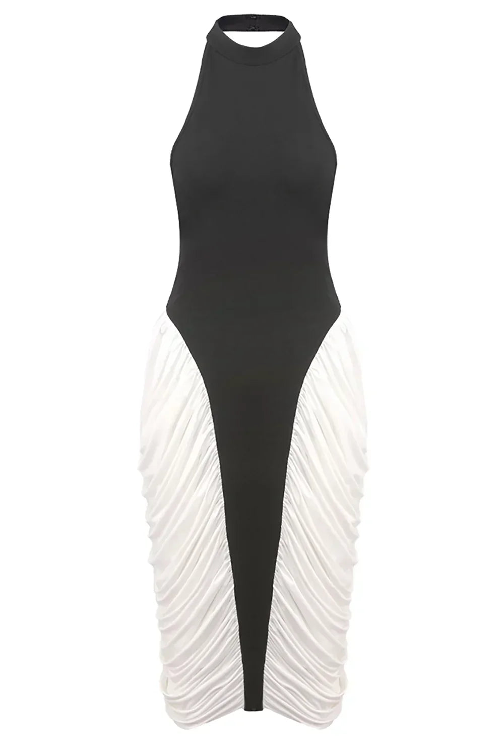 Robe midi femme noire et blanche plissee | Coupe féminine + Style élégant + Facile à accessoiriser – ROBEMODE