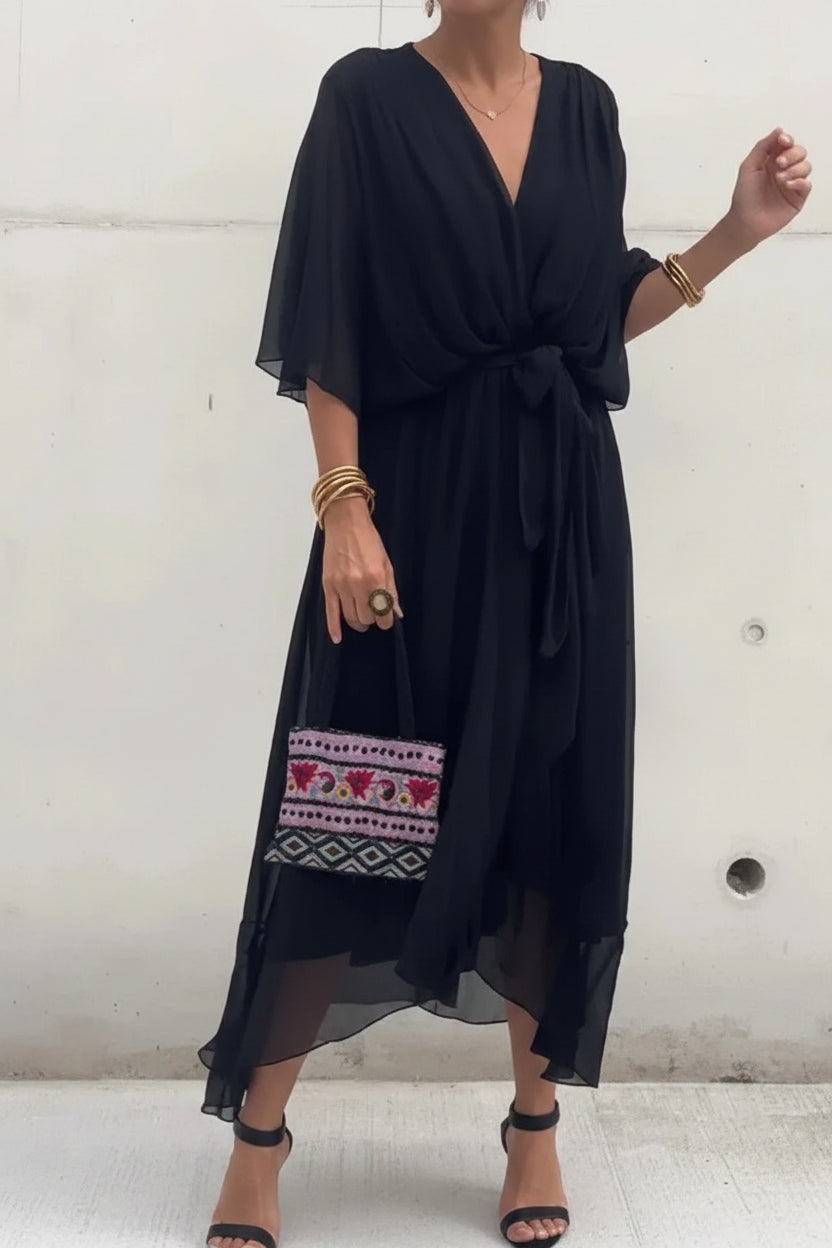 Robe Midi Portefeuille Col V Nouage Taille 6 Coloris | ROBEMODE
