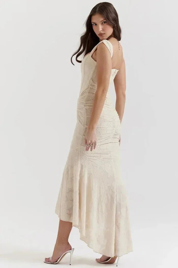 Robe midi sans manches dentelle ourlet festonné | ROBEMODE