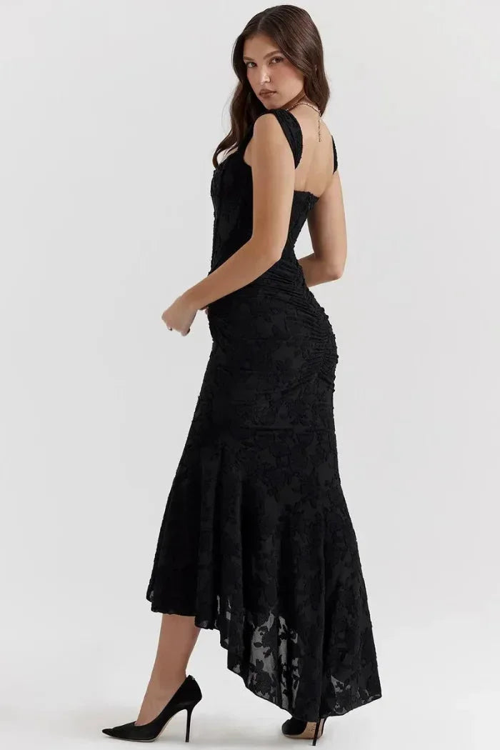 Robe midi sans manches dentelle ourlet festonné | ROBEMODE