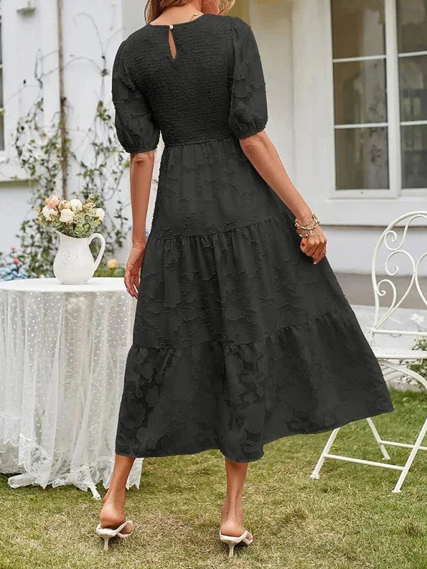 Robe Midi Femme Texturée à Volants Manches Courtes | 4 Coloris + Élégante + S-M | ROBEMODE