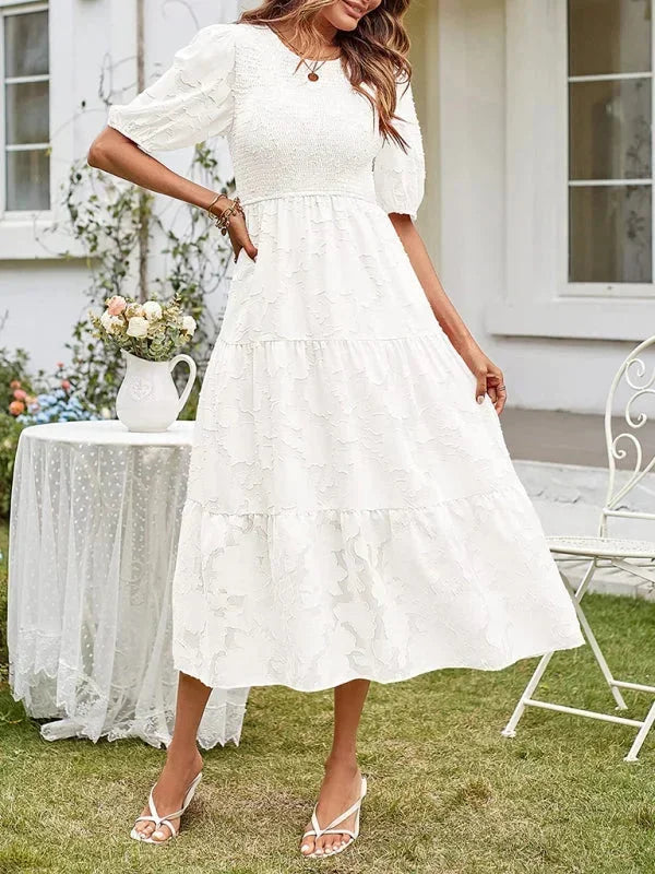 Robe Midi Femme Texturée à Volants Manches Courtes | 4 Coloris + Élégante + S-M | ROBEMODE